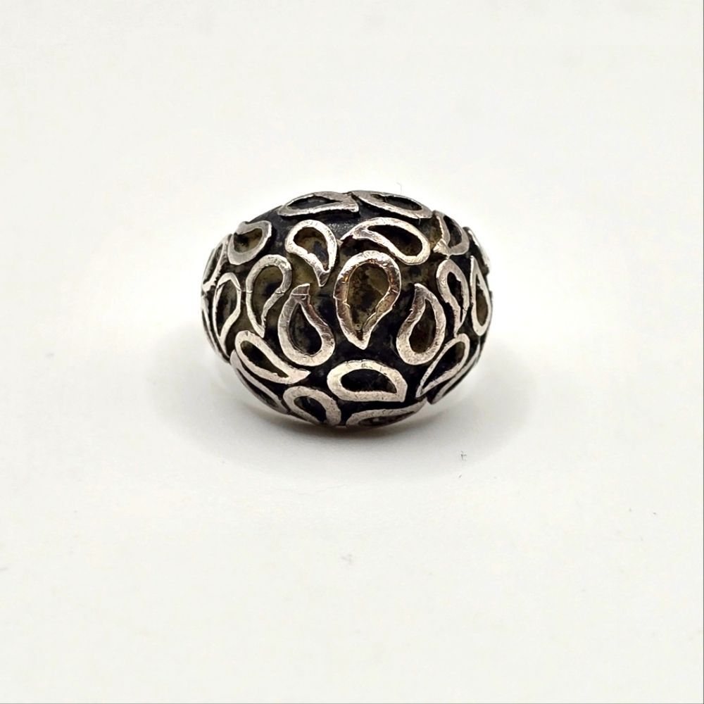 925 Sterling Silver Vintage Leaf Modernist Domed Ring Size 6.75